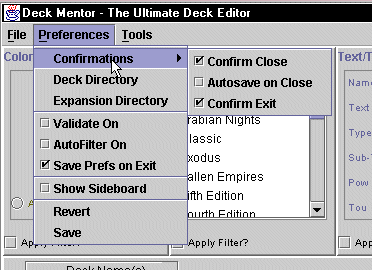 example of Preferences Menu